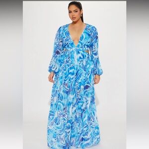 Vacation Chiffon Blue Maxi Dress